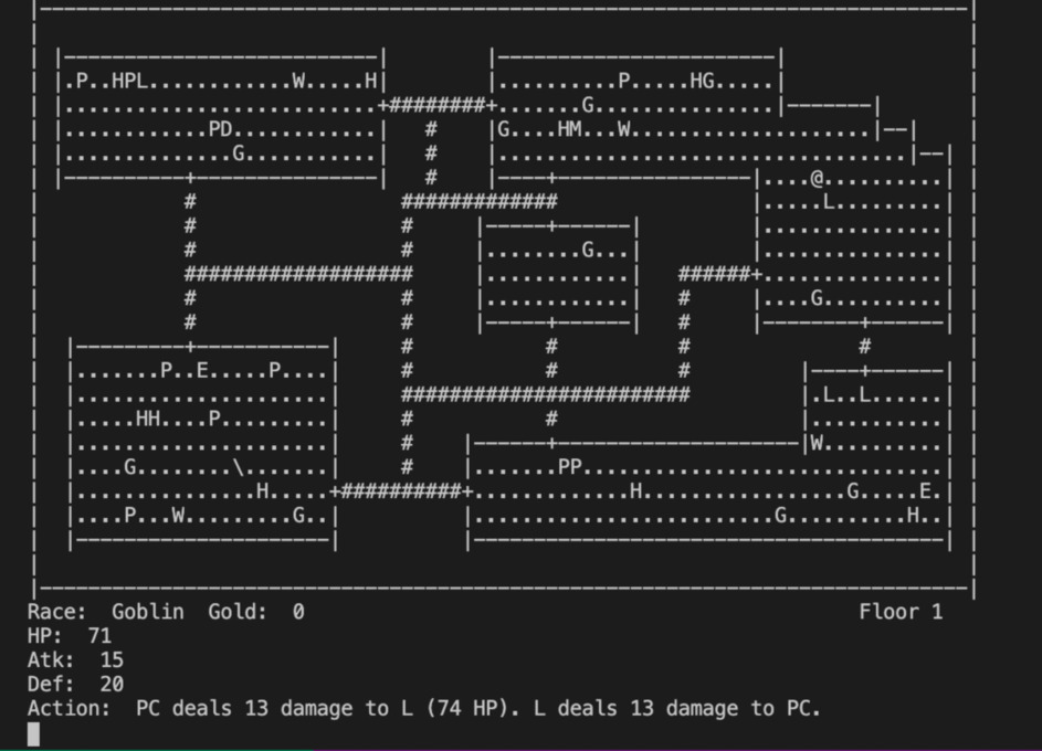 Sample screenshot of the Game of ChamberCrawler3000